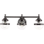 24 inch 3 Light Polished Black Chrome Bathroom Vanity light fixture with Hand Blown Clear Glass Shade-Lighting LumensBath/Vanity