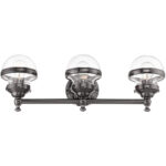 24 inch 3 Light Polished Black Chrome Bathroom Vanity light fixture with Hand Blown Clear Glass Shade-Lighting LumensBath/Vanity