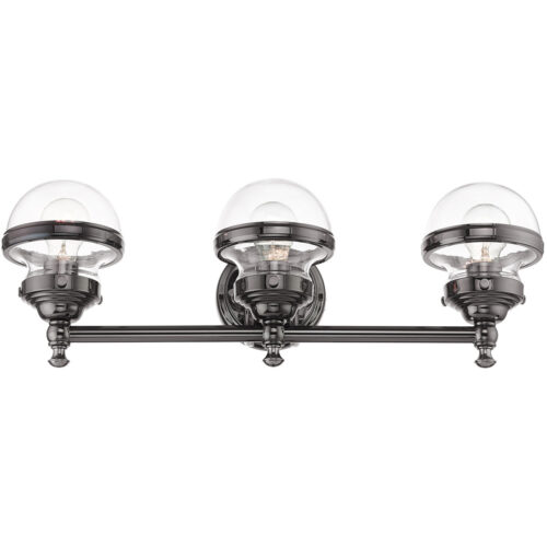 24 inch 3 Light Polished Black Chrome Bathroom Vanity light fixture with Hand Blown Clear Glass Shade-Lighting LumensBath/Vanity