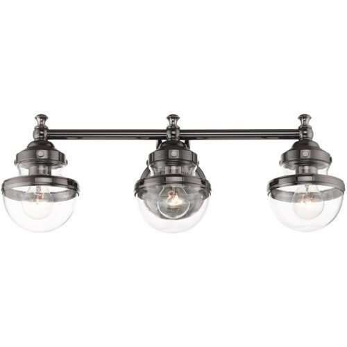 24 inch 3 Light Polished Black Chrome Bathroom Vanity light fixture with Hand Blown Clear Glass Shade-Lighting LumensBath/Vanity