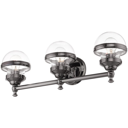 24 inch 3 Light Polished Black Chrome Bathroom Vanity light fixture with Hand Blown Clear Glass Shade-Lighting LumensBath/Vanity