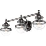 24 inch 3 Light Polished Black Chrome Bathroom Vanity light fixture with Hand Blown Clear Glass Shade-Lighting LumensBath/Vanity