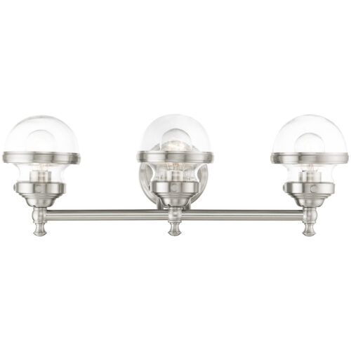 24 inch 3 Light Brushed Nickel Bathroom Vanity light fixture with Hand Blown Clear Glass Shade-Lighting LumensBath/Vanity