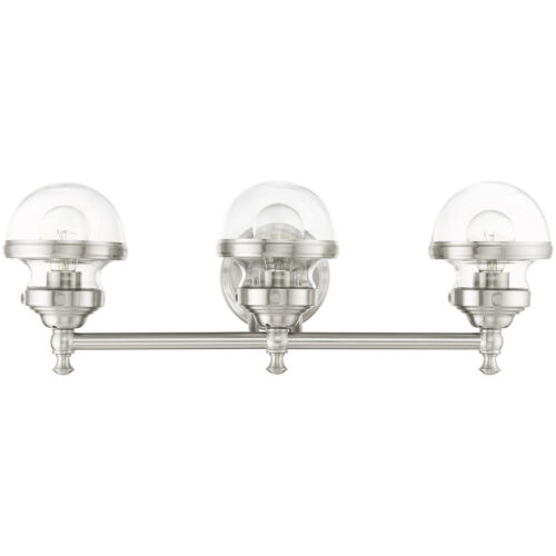 24 inch 3 Light Brushed Nickel Bathroom Vanity light fixture with Hand Blown Clear Glass Shade-Lighting LumensBath/Vanity