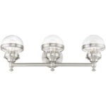 24 inch 3 Light Brushed Nickel Bathroom Vanity light fixture with Hand Blown Clear Glass Shade-Lighting LumensBath/Vanity