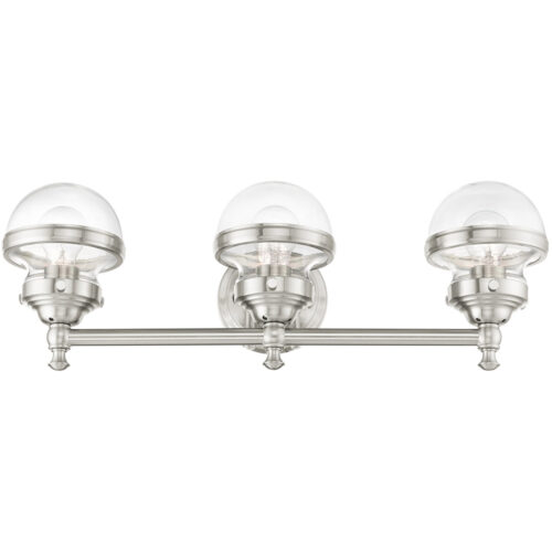 24 inch 3 Light Brushed Nickel Bathroom Vanity light fixture with Hand Blown Clear Glass Shade-Lighting LumensBath/Vanity