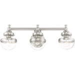 24 inch 3 Light Brushed Nickel Bathroom Vanity light fixture with Hand Blown Clear Glass Shade-Lighting LumensBath/Vanity