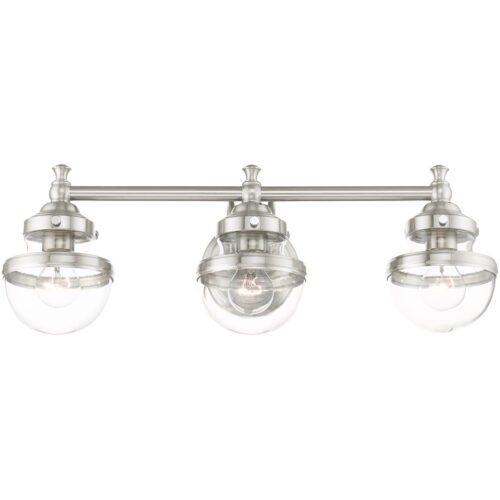 24 inch 3 Light Brushed Nickel Bathroom Vanity light fixture with Hand Blown Clear Glass Shade-Lighting LumensBath/Vanity