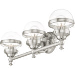 24 inch 3 Light Brushed Nickel Bathroom Vanity light fixture with Hand Blown Clear Glass Shade-Lighting LumensBath/Vanity