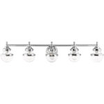 42 inch 5 Light Polished Chrome Bathroom Vanity light fixture with Hand Blown Clear Glass Shade-Lighting LumensBath/Vanity