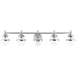 42 inch 5 Light Polished Chrome Bathroom Vanity light fixture with Hand Blown Clear Glass Shade-Lighting LumensBath/Vanity