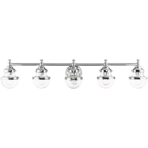 42 inch 5 Light Polished Chrome Bathroom Vanity light fixture with Hand Blown Clear Glass Shade-Lighting LumensBath/Vanity