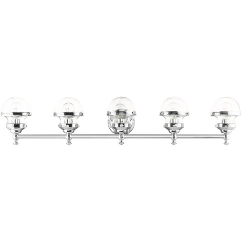 42 inch 5 Light Polished Chrome Bathroom Vanity light fixture with Hand Blown Clear Glass Shade-Lighting LumensBath/Vanity