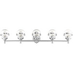 42 inch 5 Light Polished Chrome Bathroom Vanity light fixture with Hand Blown Clear Glass Shade-Lighting LumensBath/Vanity