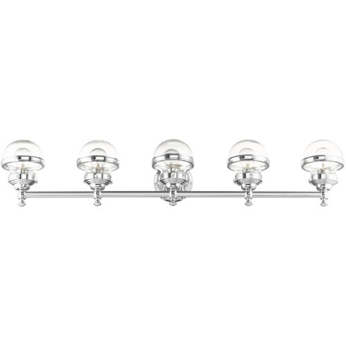 42 inch 5 Light Polished Chrome Bathroom Vanity light fixture with Hand Blown Clear Glass Shade-Lighting LumensBath/Vanity