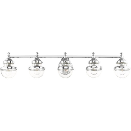 42 inch 5 Light Polished Chrome Bathroom Vanity light fixture with Hand Blown Clear Glass Shade-Lighting LumensBath/Vanity