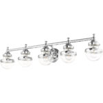 42 inch 5 Light Polished Chrome Bathroom Vanity light fixture with Hand Blown Clear Glass Shade-Lighting LumensBath/Vanity