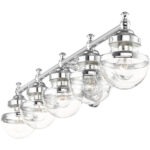 42 inch 5 Light Polished Chrome Bathroom Vanity light fixture with Hand Blown Clear Glass Shade-Lighting LumensBath/Vanity