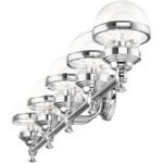 42 inch 5 Light Polished Chrome Bathroom Vanity light fixture with Hand Blown Clear Glass Shade-Lighting LumensBath/Vanity