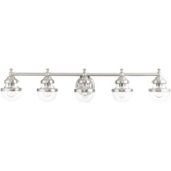 42 inch 5 Light Brushed Nickel Bathroom Vanity light fixture with Hand Blown Clear Glass Shade-Lighting LumensBath/Vanity