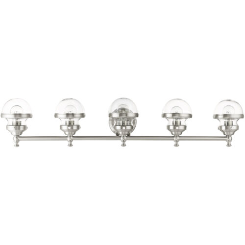 42 inch 5 Light Brushed Nickel Bathroom Vanity light fixture with Hand Blown Clear Glass Shade-Lighting LumensBath/Vanity