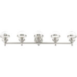 42 inch 5 Light Brushed Nickel Bathroom Vanity light fixture with Hand Blown Clear Glass Shade-Lighting LumensBath/Vanity