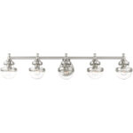 42 inch 5 Light Brushed Nickel Bathroom Vanity light fixture with Hand Blown Clear Glass Shade-Lighting LumensBath/Vanity