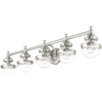 42 inch 5 Light Brushed Nickel Bathroom Vanity light fixture with Hand Blown Clear Glass Shade-Lighting LumensBath/Vanity