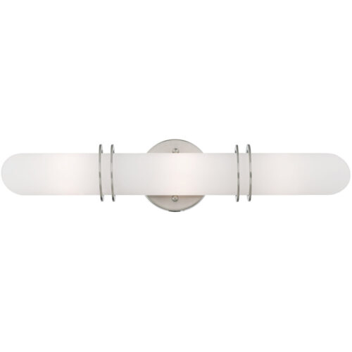 19.75 inch 3 Light Brushed Nickel Bathroom Vanity light fixture with Hand Blown Satin Opal White Glass Shade-Lighting LumensBath/Vanity