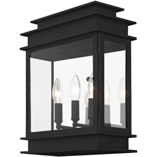 12.5 inch 3 Light Black Outdoor Wall Lantern with Clear Glass Shade-Lighting LumensLantern