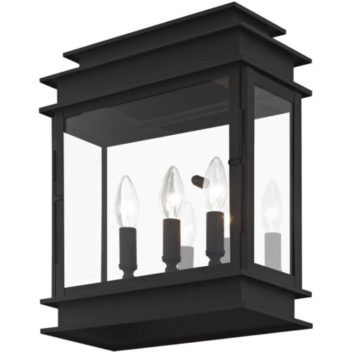 12.5 inch 3 Light Black Outdoor Wall Lantern with Clear Glass Shade-Lighting LumensLantern