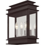 12.5 inch 3 Light Bronze Outdoor Wall Lantern with Clear Glass Shade-Lighting LumensLantern