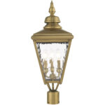 10.625 inch 3 Light Antique Brass Post-Top Lantern Pendant Lighting Fixture with Clear Water Glass Shade-Lighting LumensLantern