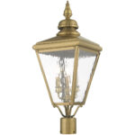 10.625 inch 3 Light Antique Brass Post-Top Lantern Pendant Lighting Fixture with Clear Water Glass Shade-Lighting LumensLantern