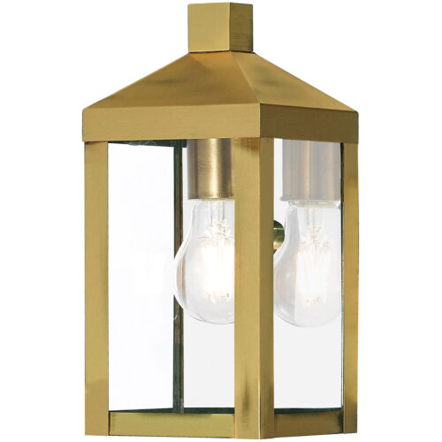 5 inch 1 Light Antique Brass Outdoor Wall Lantern with Clear Glass Shade-Lighting LumensLantern