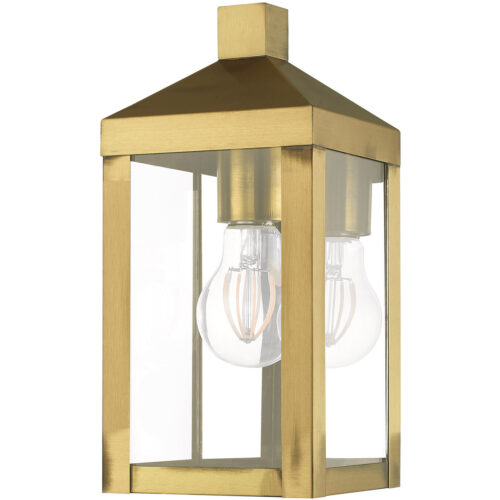 5 inch 1 Light Antique Brass Outdoor Wall Lantern with Clear Glass Shade-Lighting LumensLantern