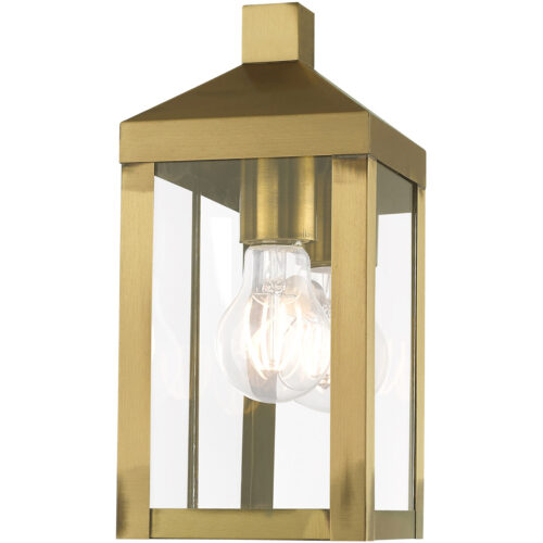 5 inch 1 Light Antique Brass Outdoor Wall Lantern with Clear Glass Shade-Lighting LumensLantern