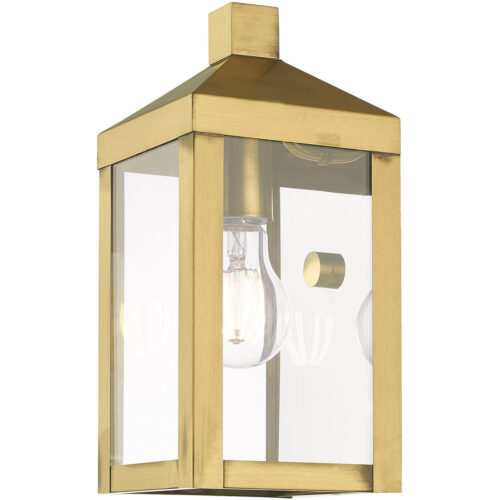 5 inch 1 Light Antique Brass Outdoor Wall Lantern with Clear Glass Shade-Lighting LumensLantern