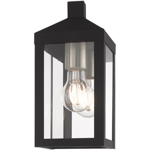 5 inch 1 Light Black Outdoor Wall Lantern with Clear Glass Shade-Lighting LumensLantern