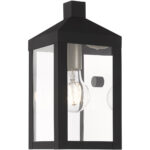 5 inch 1 Light Black Outdoor Wall Lantern with Clear Glass Shade-Lighting LumensLantern