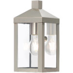 5 inch 1 Light Brushed Nickel Outdoor Wall Lantern with Clear Glass Shade-Lighting LumensLantern