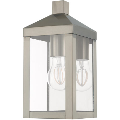 5 inch 1 Light Brushed Nickel Outdoor Wall Lantern with Clear Glass Shade-Lighting LumensLantern