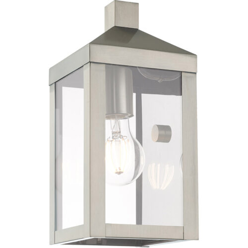 5 inch 1 Light Brushed Nickel Outdoor Wall Lantern with Clear Glass Shade-Lighting LumensLantern