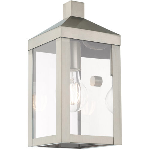 5 inch 1 Light Brushed Nickel Outdoor Wall Lantern with Clear Glass Shade-Lighting LumensLantern