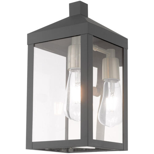 6.25 inch 1 Light Scandinavian Gray Outdoor Wall Lantern with Clear Glass Shade-Lighting LumensLantern