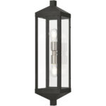 6.25 inch 2 Light Black Outdoor Wall Lantern with Clear Glass Shade-Lighting LumensLantern