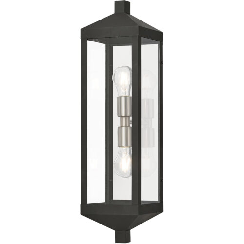 6.25 inch 2 Light Black Outdoor Wall Lantern with Clear Glass Shade-Lighting LumensLantern