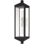 6.25 inch 2 Light Black Outdoor Wall Lantern with Clear Glass Shade-Lighting LumensLantern