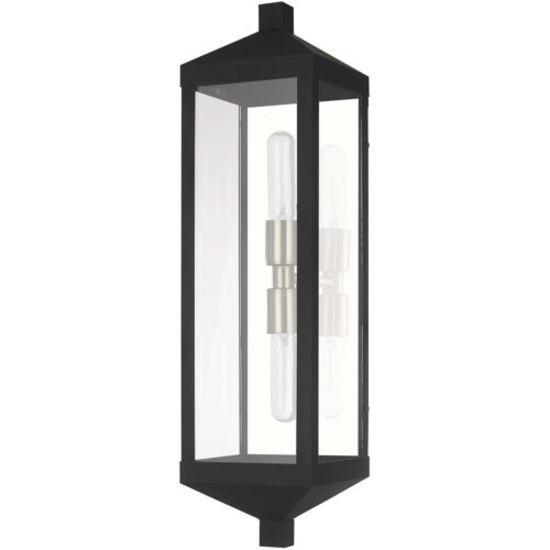 6.25 inch 2 Light Black Outdoor Wall Lantern with Clear Glass Shade-Lighting LumensLantern