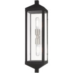 6.25 inch 2 Light Black Outdoor Wall Lantern with Clear Glass Shade-Lighting LumensLantern